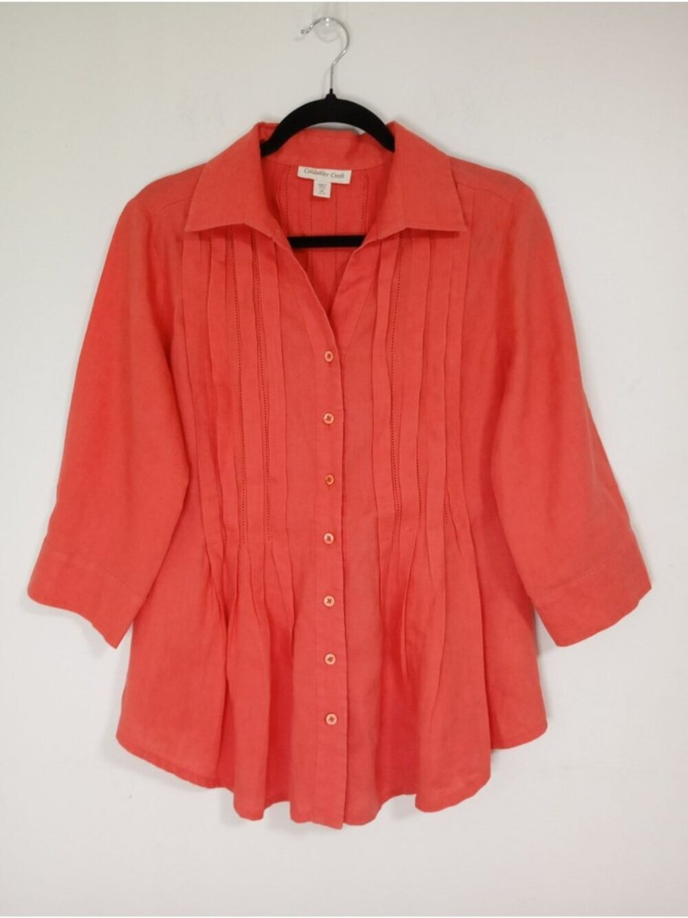 Coldwater Creek Coral 100% Linen Button-Up Shirt Women 3/4 Sleeve Size M